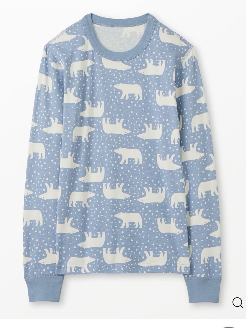 Hanna Andersson Light Blue Long-Sleeve Pajama Set with White Polar Bear Print.